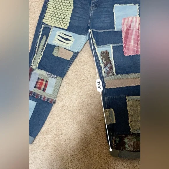 FREE PEOPLE Patched patchwork slim slouch jeans size 30 - Picture 5 of 8